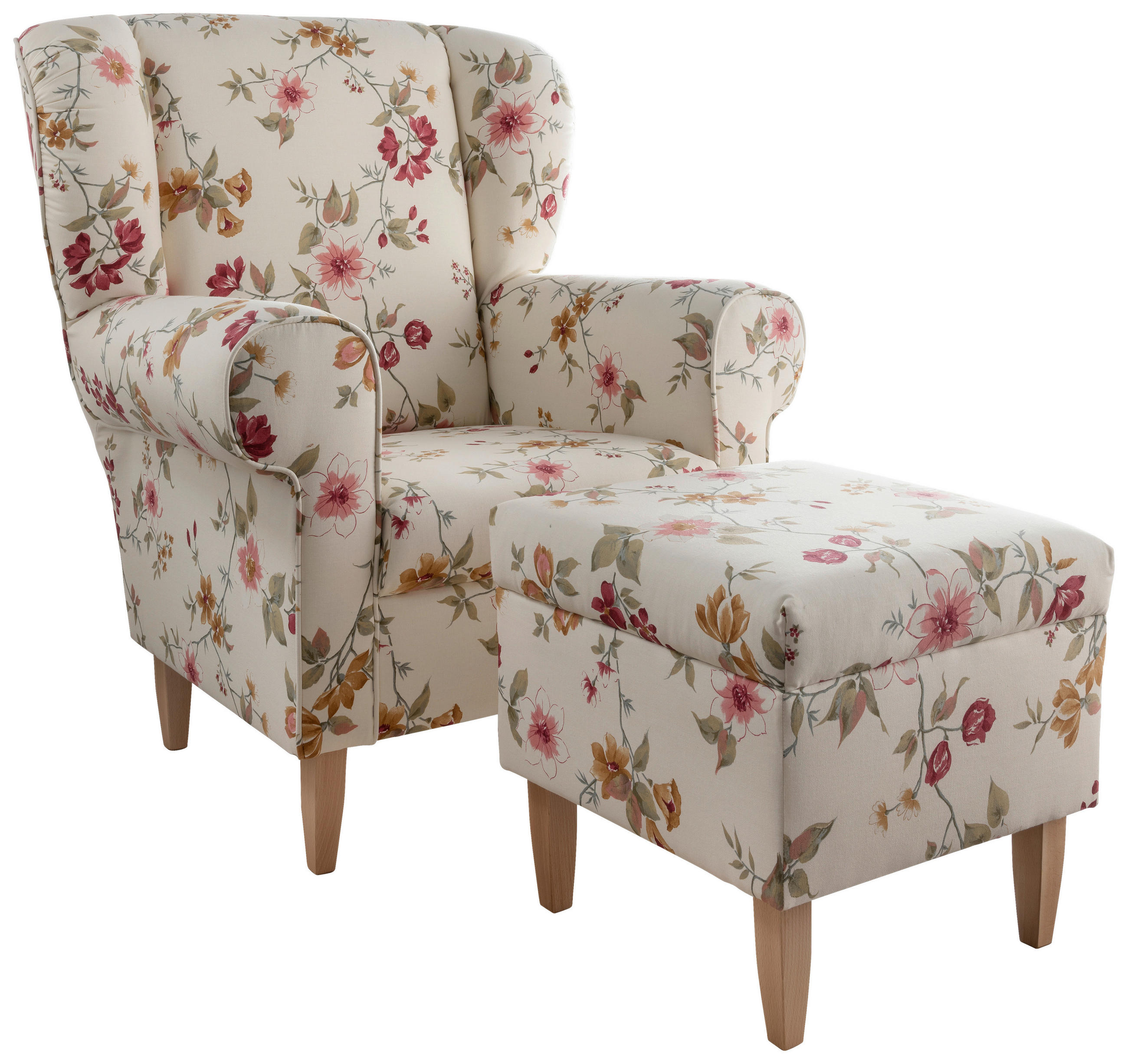 SESSELSET Webstoff Hocker    - Beige/Rot, KONVENTIONELL, Holz/Textil (80/102/86cm) - Livetastic