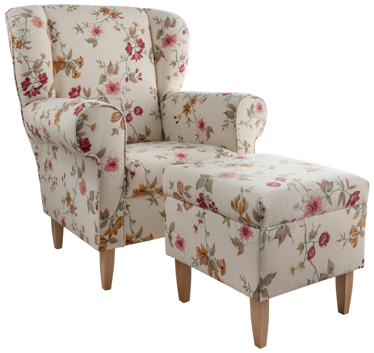 SESSELSET in Webstoff Rot, Buchefarben, Beige  - Beige/Rot, KONVENTIONELL, Holz/Textil (80/102/86cm) - Livetastic