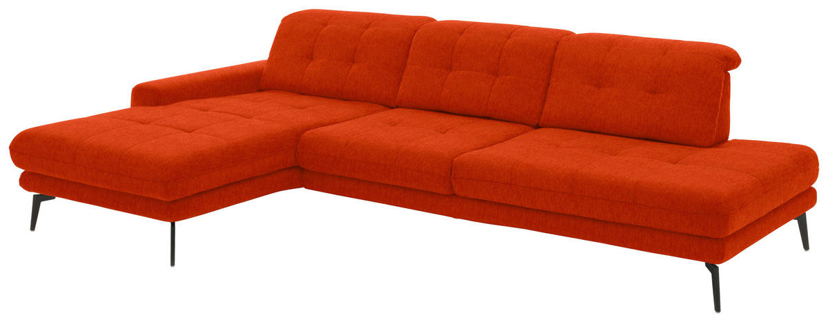 ECKSOFA in Flachgewebe Orange  - Schwarz/Orange, Design, Textil/Metall (190/309cm) - Beldomo Style