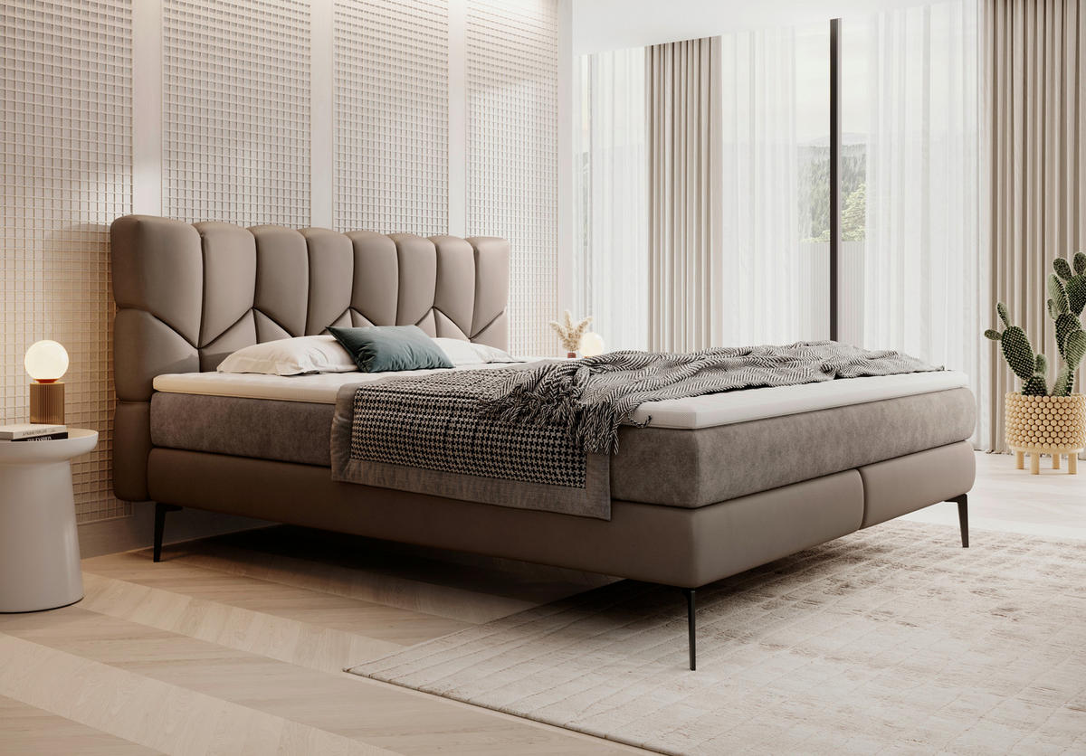 BOXSPRINGBETT 180/200 cm  in Braun  - Schwarz/Braun, Design, Leder/Textil (180/200cm) - Esposa