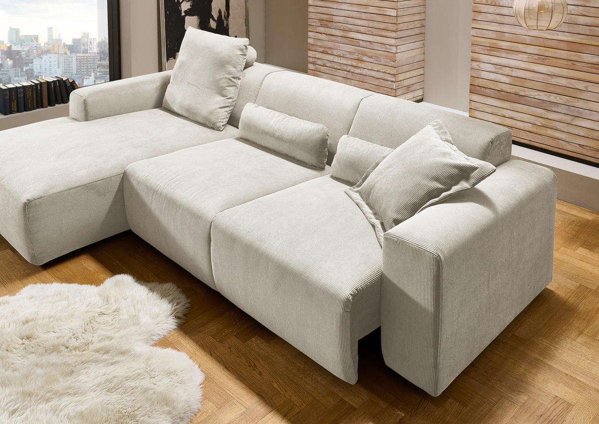 ECKSOFA Naturfarben Feincord  - Schwarz/Naturfarben, Design, Kunststoff/Textil (174/302cm) - Beldomo Style