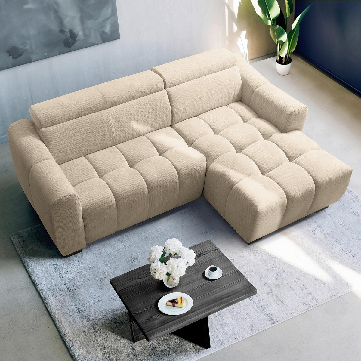 ECKSOFA  Webstoff Beige  - Beige/Schwarz, Design, Kunststoff/Textil (274/177cm) - Livetastic
