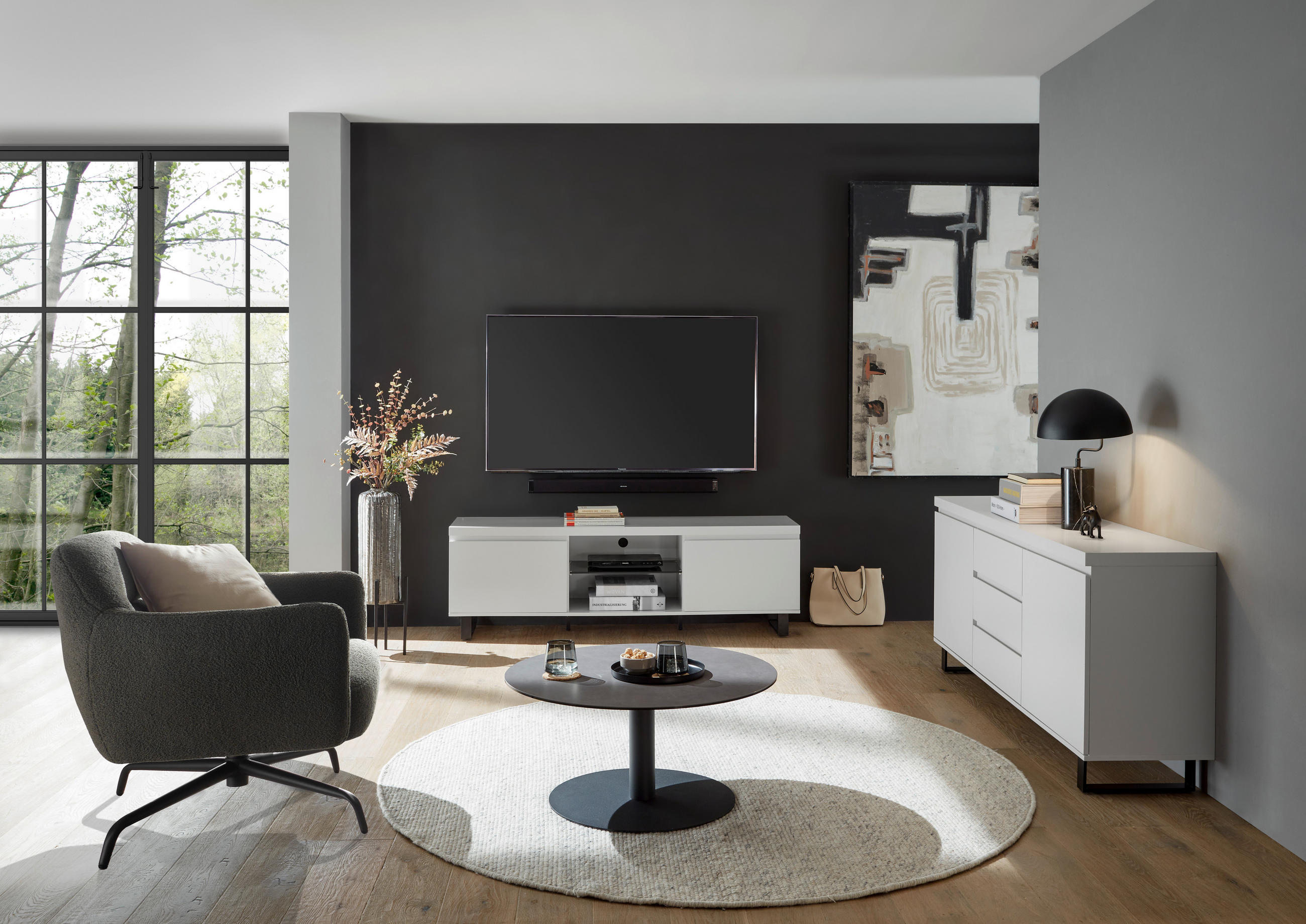 SIDEBOARD Austin  in 166/74/40 cm  - Schwarz/Weiß, Basics, Holzwerkstoff/Metall (166/74/40cm)