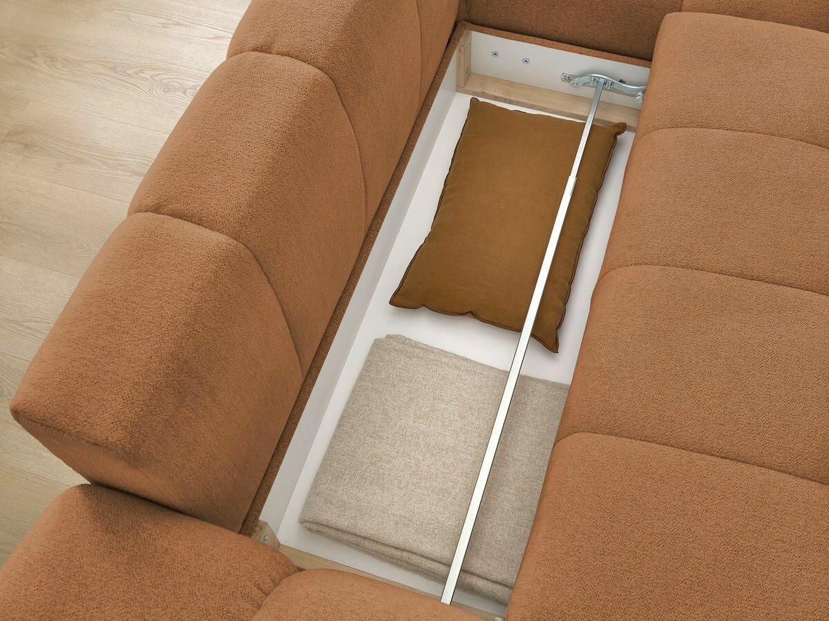 ECKSCHLAFSOFA EVEREST  mit Rücken echt, Armteil links, Armteil rechts Flachgewebe Orange  - Schwarz/Orange, MODERN, Kunststoff/Textil (318/180cm) - Livetastic