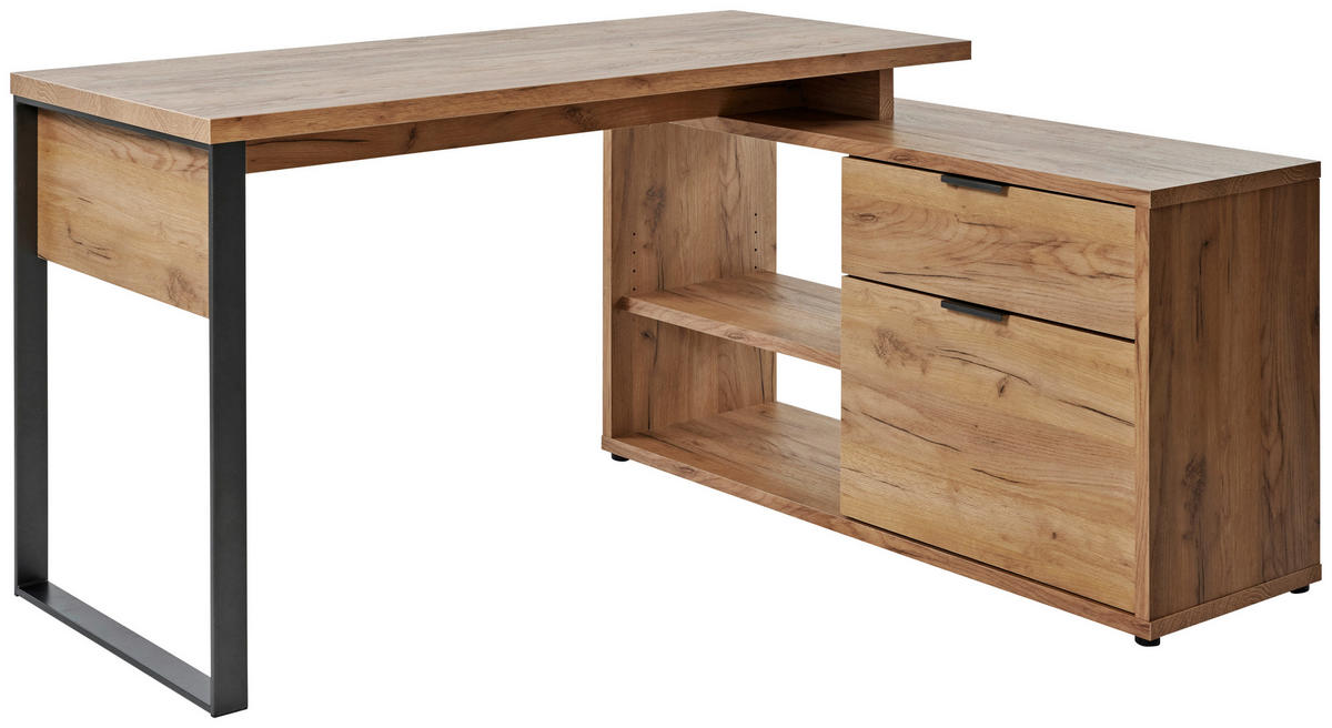 ECKSCHREIBTISCH 150/120/76 cm  in Anthrazit, Eichefarben  - Eichefarben/Anthrazit, MODERN, Holzwerkstoff/Metall (150/120/76cm) - Livetastic