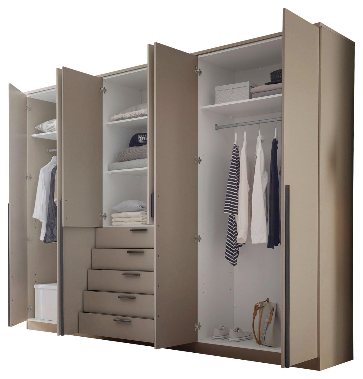 KLEIDERSCHRANK 270/210/52 cm,  in Kaschmir, 6-türig  - Kaschmir/Alufarben, KONVENTIONELL, Holzwerkstoff/Kunststoff (270/210/52cm) - Livetastic