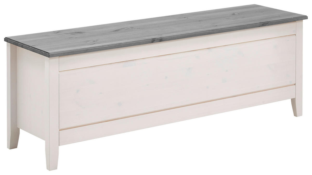 BETTBANK Kiefer Weiß, Grau  - Weiß/Grau, ROMANTIK / LANDHAUS, Holz (136/47/38cm) - Boxxx