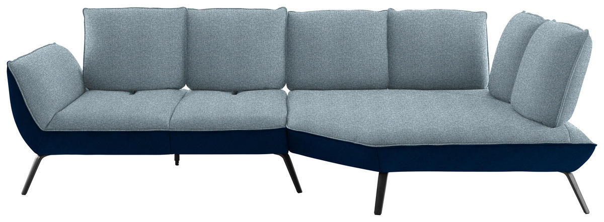 ECKSOFA in Flachgewebe Blau  - Blau/Schwarz, Design, Textil/Metall (320/169cm) - Moderano