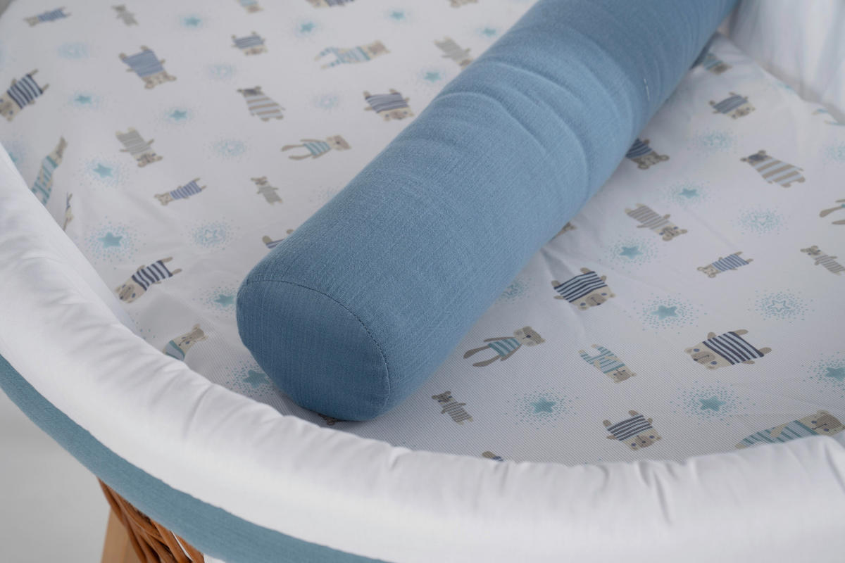STUBENWAGEN-KOMPLETTSET Babybett Lounge Natur Pyjamabär   - Pastellblau/Buchefarben, Basics, Holz/Textil (60/167/100cm) - Mionido