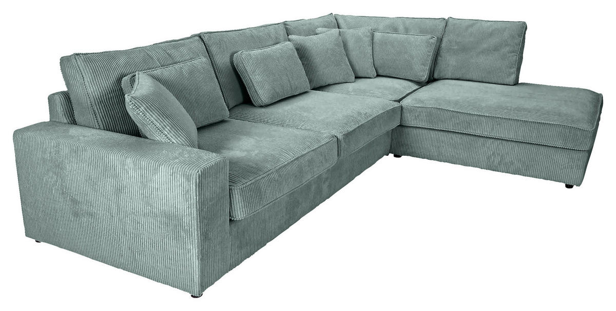 ECKSOFA  in Cord Mintgrün Zierkissen, Rückenkissen, Rücken echt  307/228 cm  - Schwarz/Mintgrün, MODERN, Kunststoff/Textil (307/228cm) - Carryhome