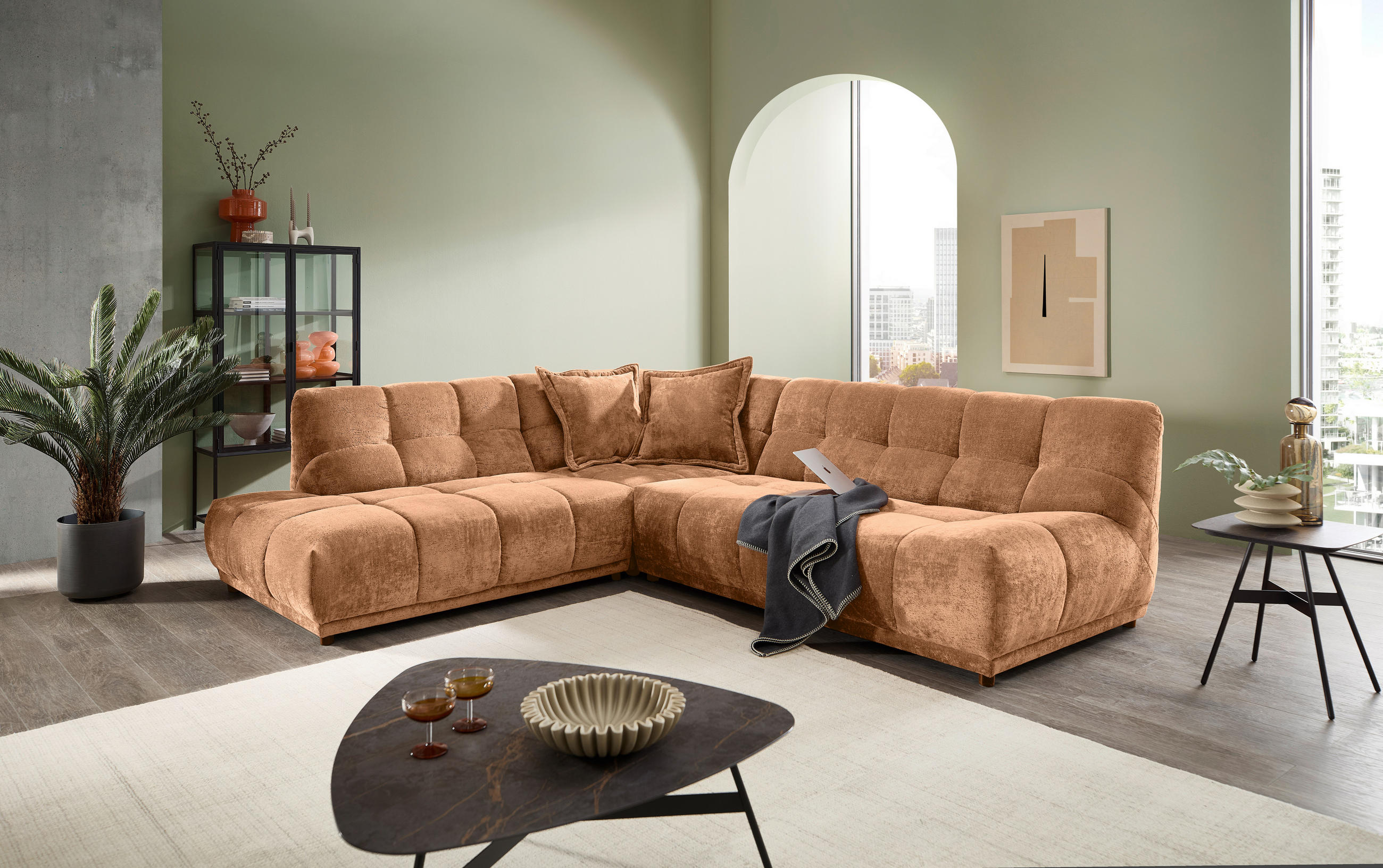 ECKSOFA ITALIA Koralle Chenille  - Koralle/Schwarz, MODERN, Kunststoff/Textil (250/284cm) - Livetastic