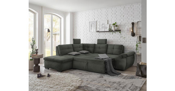 ECKSOFA in Mikrovelours Dunkelgrün - Dunkelgrün/Schwarz, KONVENTIONELL, Kunststoff/Textil (217/265cm) - Carryhome