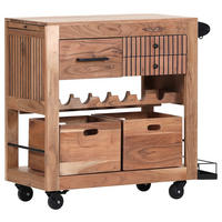 SERVIERWAGEN Akazie massiv Akaziefarben  - Schwarz/Akaziefarben, LIFESTYLE, Holz/Kunststoff (97-123/43/85cm) - Landscape