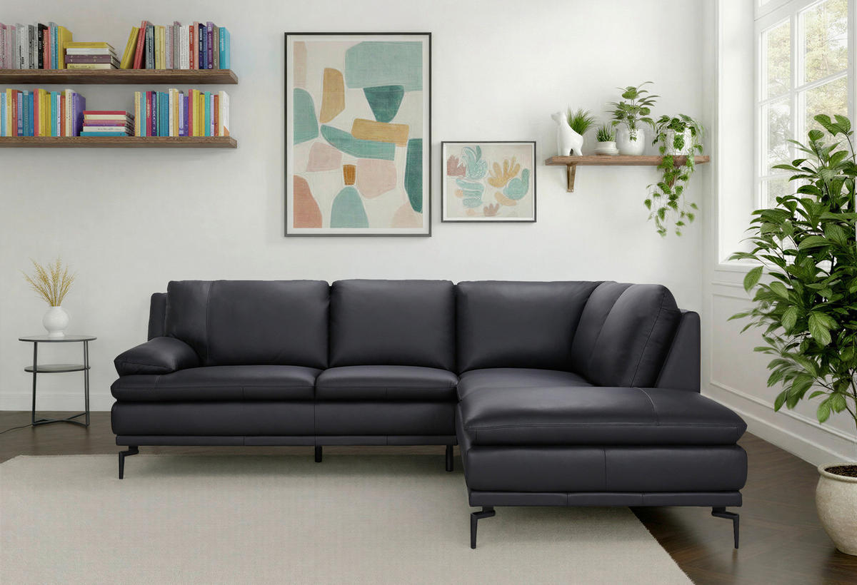 ECKSOFA Schwarz Echtleder  - Schwarz, Design, Leder (248/221cm) - MID.YOU