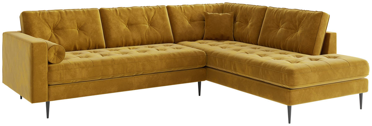 ECKSOFA Scott Senfgelb Flachgewebe  - Edelstahlfarben/Gelb, Design, Textil/Metall (205/259cm) - Livetastic