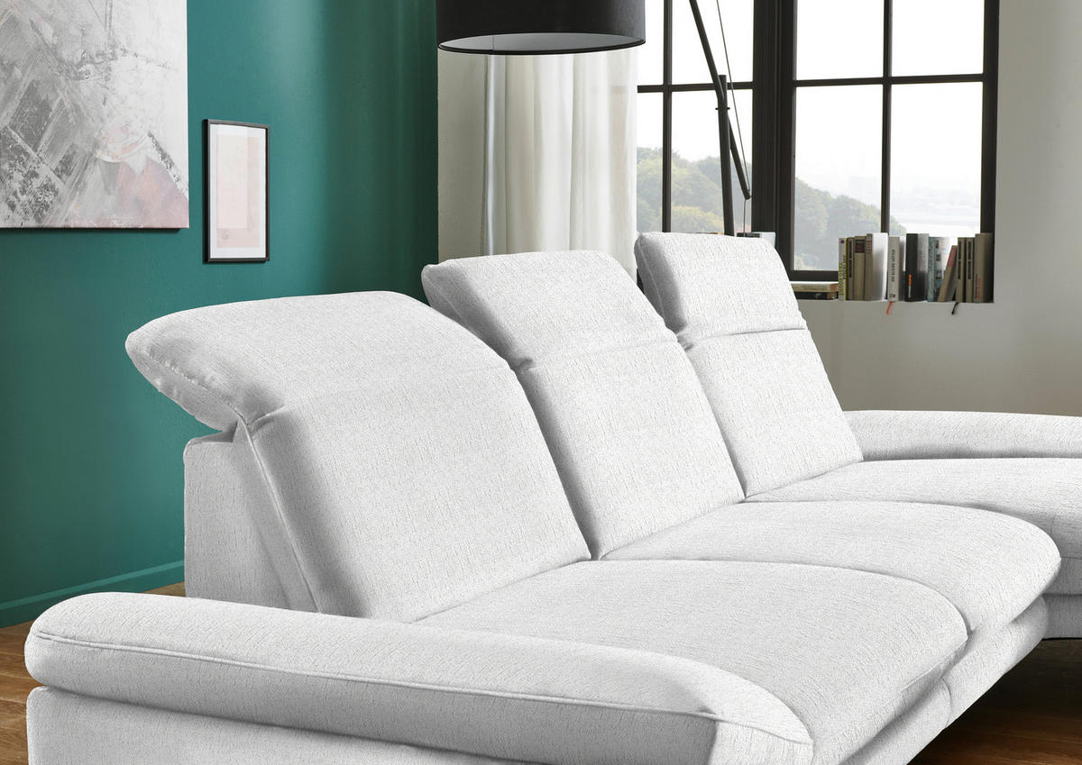 ECKSOFA in Chenille Weiß  319/188 cm  - Schwarz/Weiß, Design, Textil/Metall (319/188cm) - Beldomo System