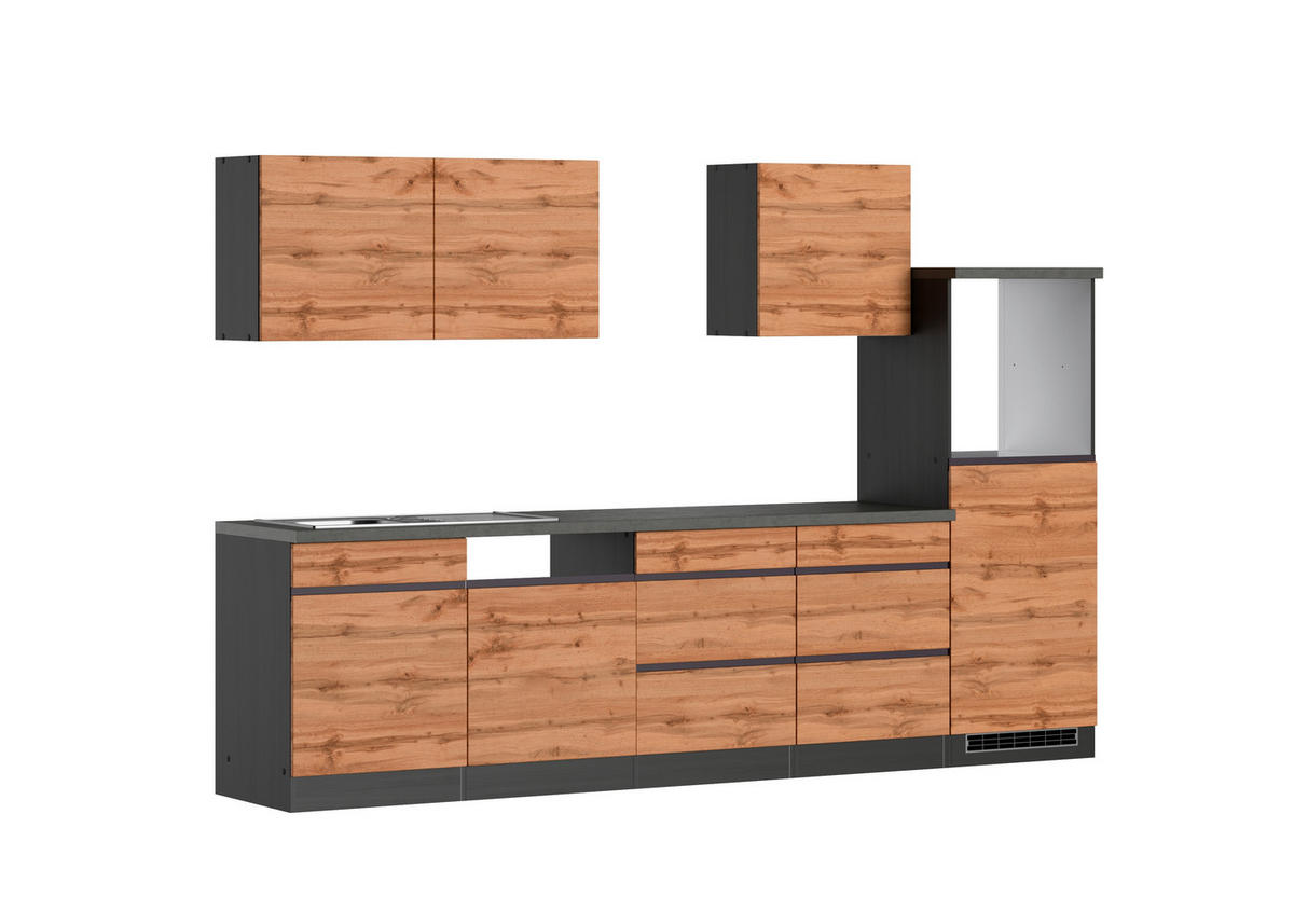 KÜCHENLEERBLOCK 300 cm   in Graphitfarben, Eiche Wotan  - Eiche Wotan/Graphitfarben, Design, Holzwerkstoff (300cm) - Held