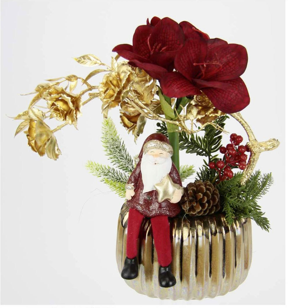 KUNSTBLUME  - Rot/Goldfarben, Natur, Keramik/Kunststoff (34cm) - X-Mas