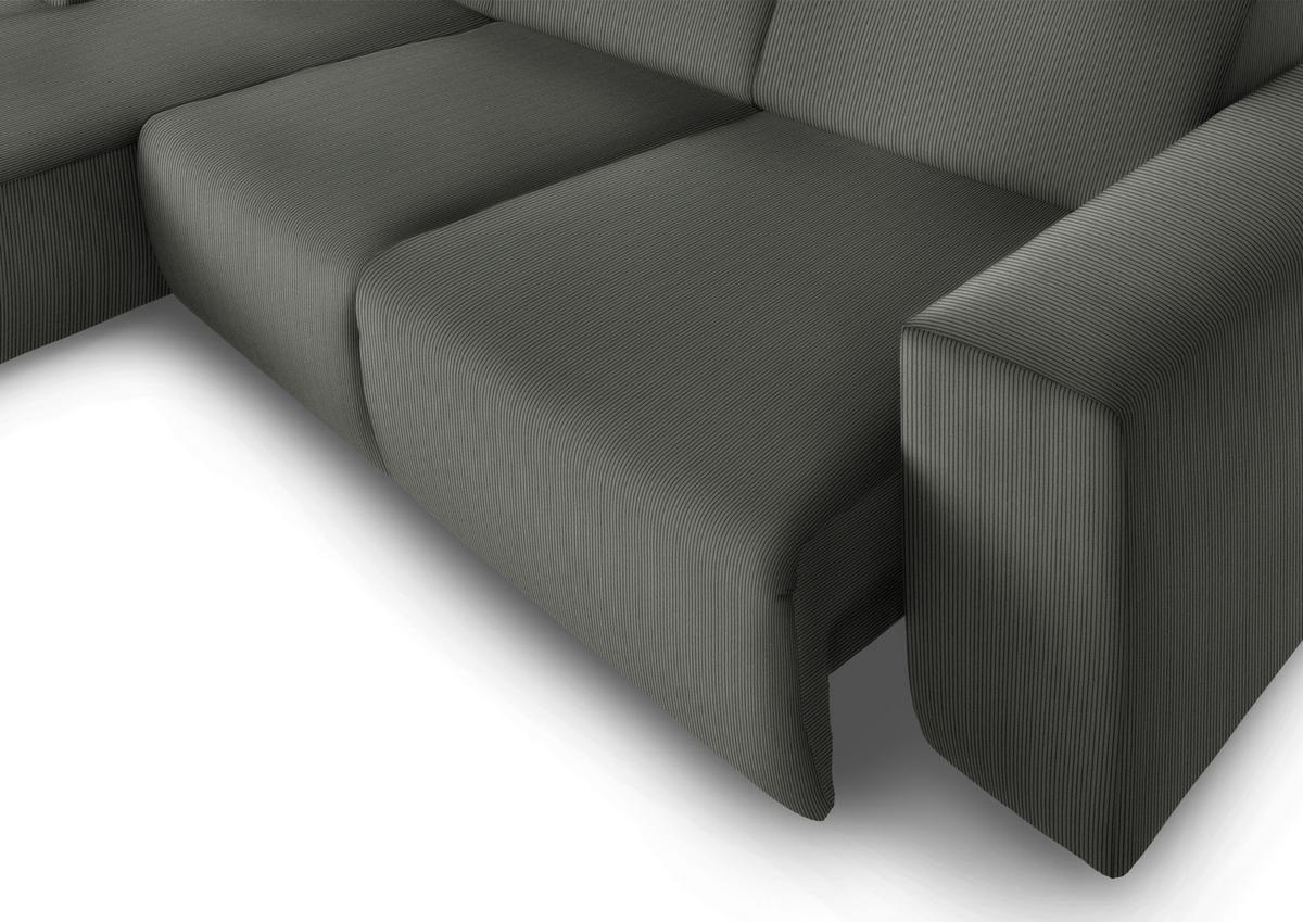 ECKSOFA in Feincord Grau  - Schwarz/Grau, Design, Kunststoff/Textil (174/302cm) - Beldomo Style