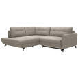 ECKSOFA in Flachgewebe, Leinenoptik Hellbraun  - Hellbraun/Schwarz, Design, Textil/Metall (208/247cm) - Xora