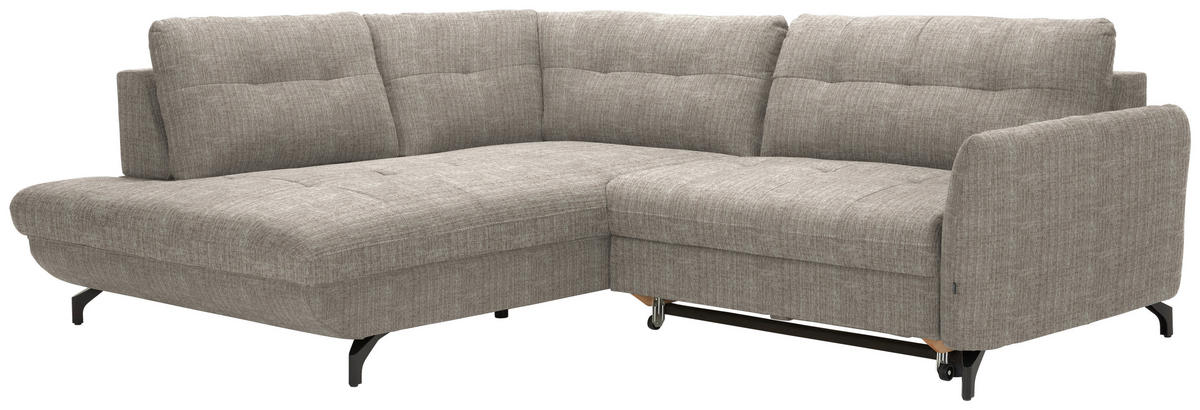 ECKSOFA in Flachgewebe, Leinenoptik Hellbraun  - Hellbraun/Schwarz, Design, Textil/Metall (208/247cm) - Xora