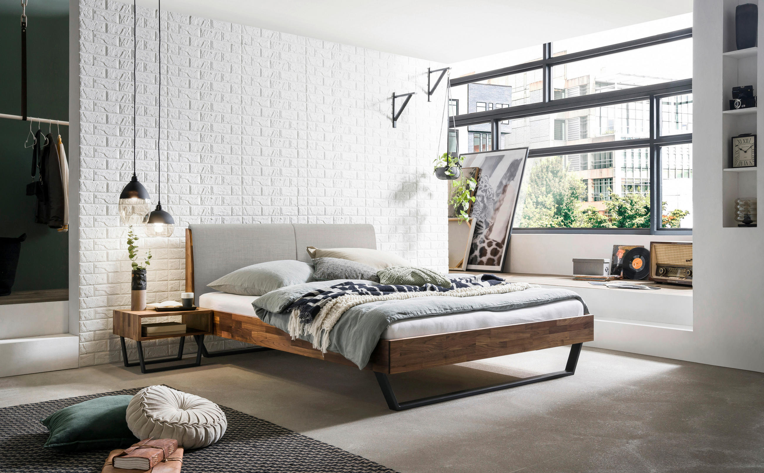 BETT 160/200 cm  in Anthrazit, Nussbaumfarben  - Anthrazit/Nussbaumfarben, Natur, Holz/Metall (160/200cm) - Hasena