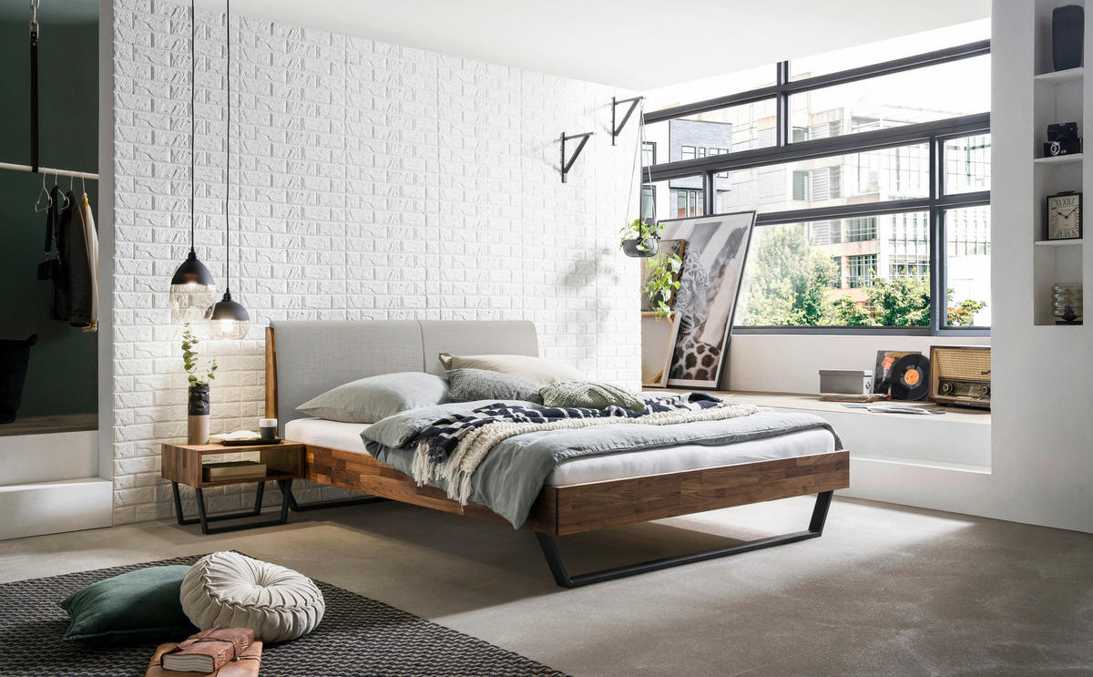 BETT 160/200 cm  in Anthrazit, Nussbaumfarben  - Anthrazit/Nussbaumfarben, Natur, Holz/Metall (160/200cm) - Hasena