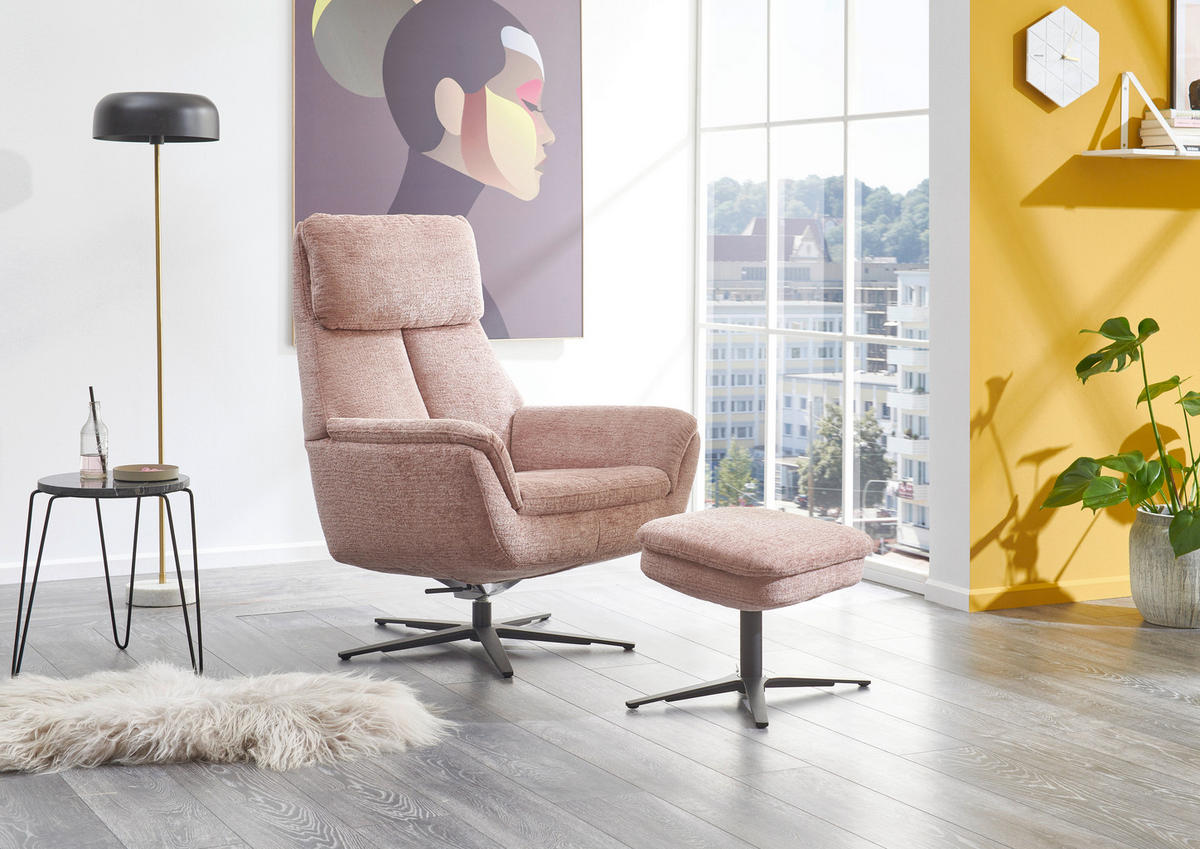 RELAXSESSEL drehbar Chenille    - Hellrosa/Schwarz, Design, Textil/Metall (79/108/89cm) - Beldomo Style