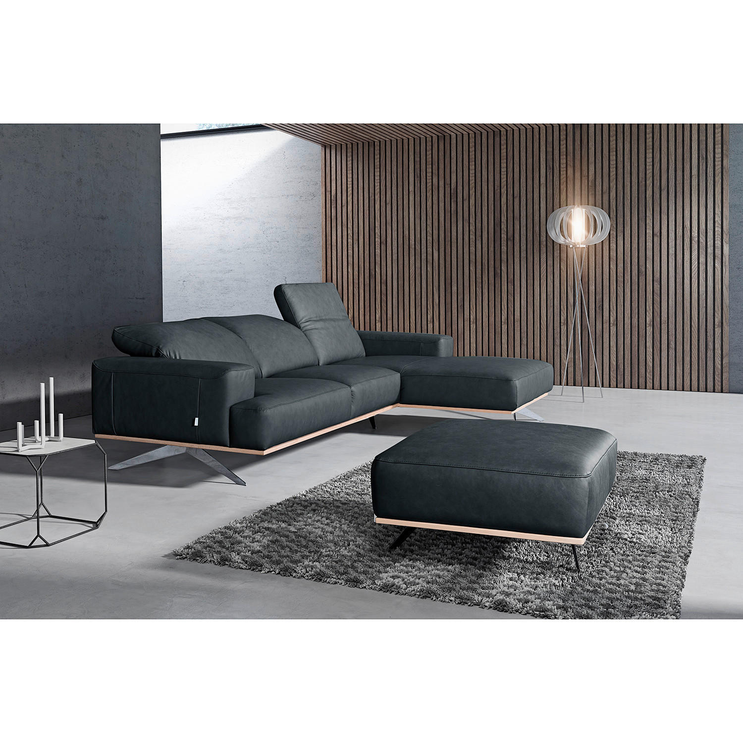 ECKSOFA  in Echtleder Blau  295/187 cm  - Chromfarben/Blau, Design, Leder/Metall (295/187cm) - Livetastic