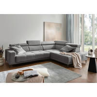 ECKSOFA INTERA Dunkelgrau Struktur Kopfteilverstellung, Sitzvorzug  - Dunkelgrau/Schwarz, KONVENTIONELL, Textil/Metall (305/225cm) - Livetastic