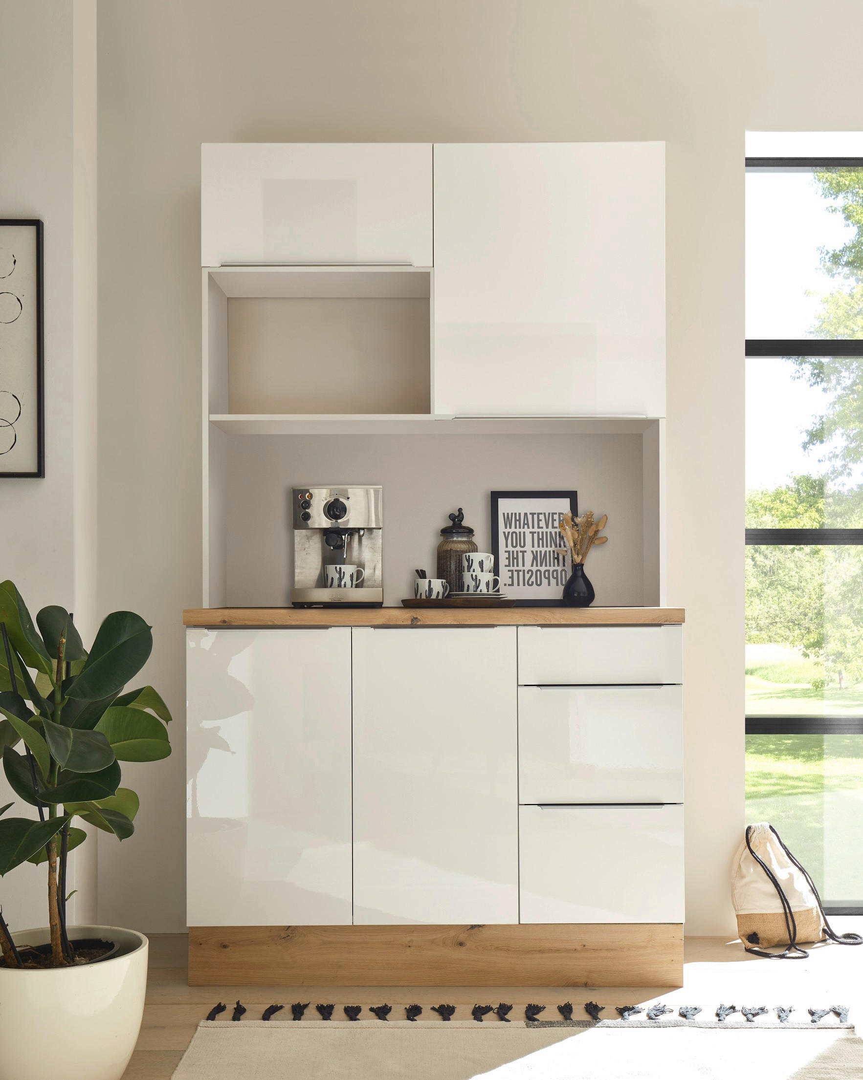 MINIKÜCHE 120 cm   in Weiß, Weiß Hochglanz  - Weiß Hochglanz/Alufarben, LIFESTYLE, Holzwerkstoff/Kunststoff (120cm) - Respekta