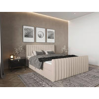 BOXBETT 160/200 cm,  in Creme, gepolstertes Kopfteil, Bettkasten, Topper, Matratzen, H3 + H3 = fest  - Creme/Schwarz, Basics, Kunststoff/Textil (160/200cm) - Chameo
