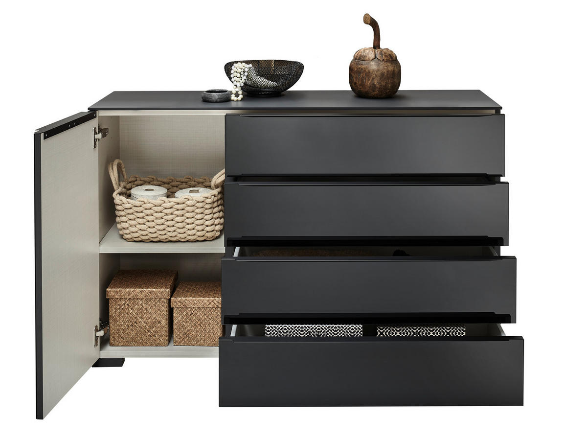 KOMMODE 120/77/40 cm  in Anthrazit, Schwarz, Eiche dunkel  - Eiche dunkel/Anthrazit, Design, Glas/Holz (120/77/40cm) - Dieter Knoll