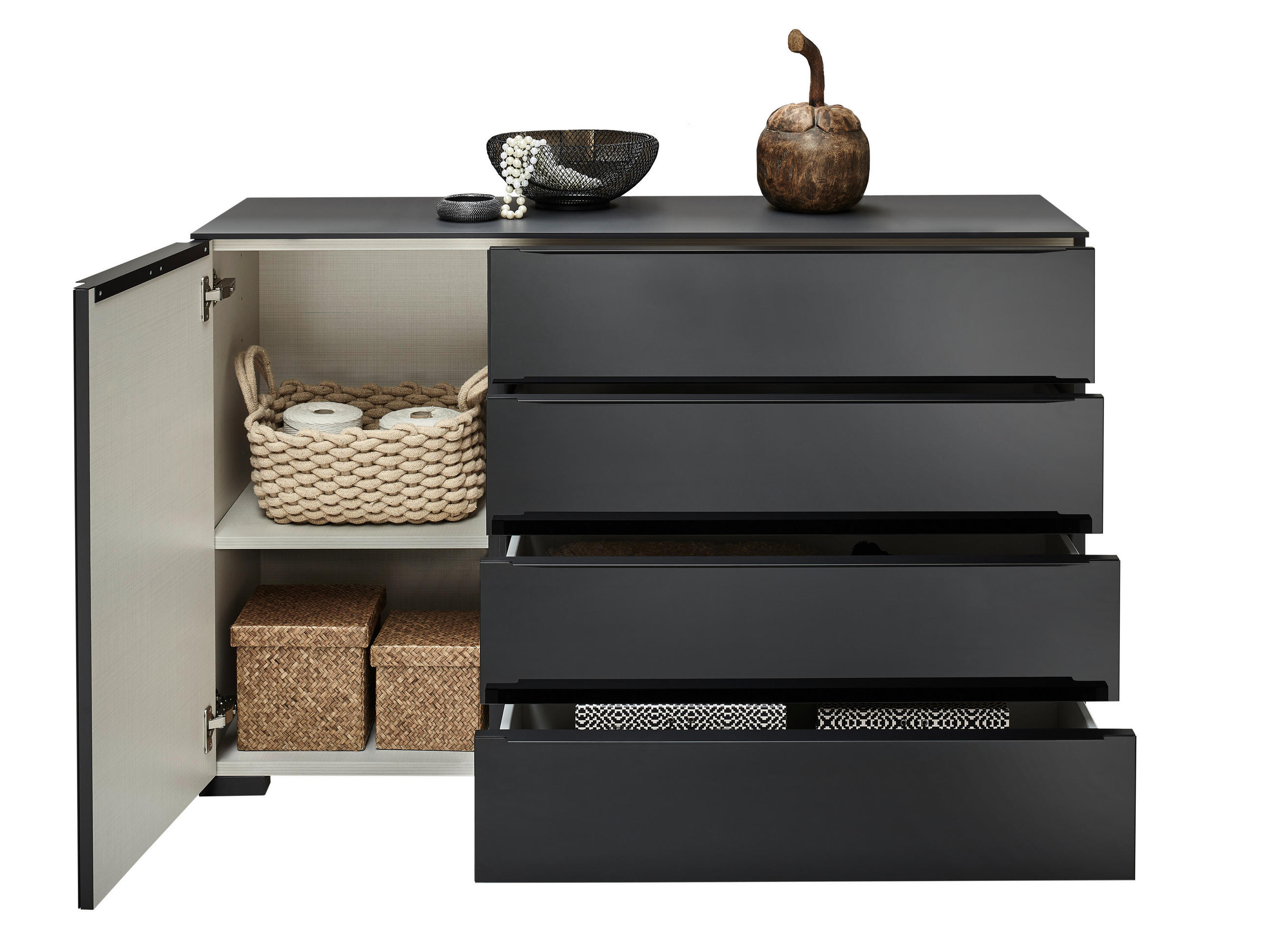 Thumbnail - Dieter Knoll Kommode, Anthrazit, Schwarz, Eiche dunkel, Metall, Eiche, massiv, 4 Schubladen, 120x77x40 cm, Blauer Engel,...