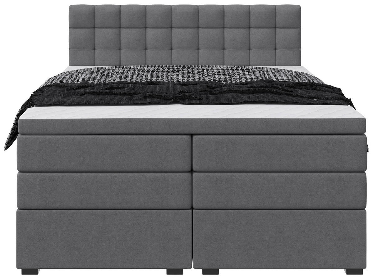BOXSPRINGBETT 200/200 cm,  in Grau, Bettkasten, Topper, Matratzen, H3 = fest  - Schwarz/Grau, KONVENTIONELL, Kunststoff/Textil (200/200cm) - Boxxx