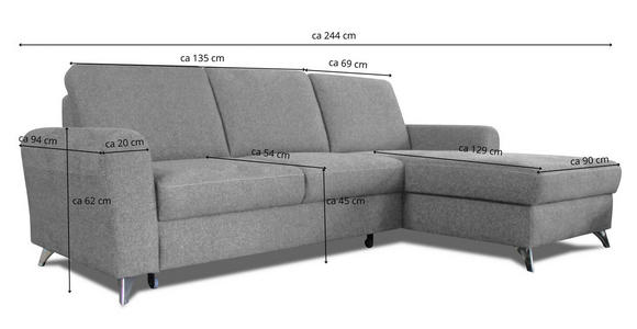 ECKSOFA Dunkelbraun Flachgewebe - Dunkelbraun/Silberfarben, Design, Textil/Metall (244/167cm) - Cantus