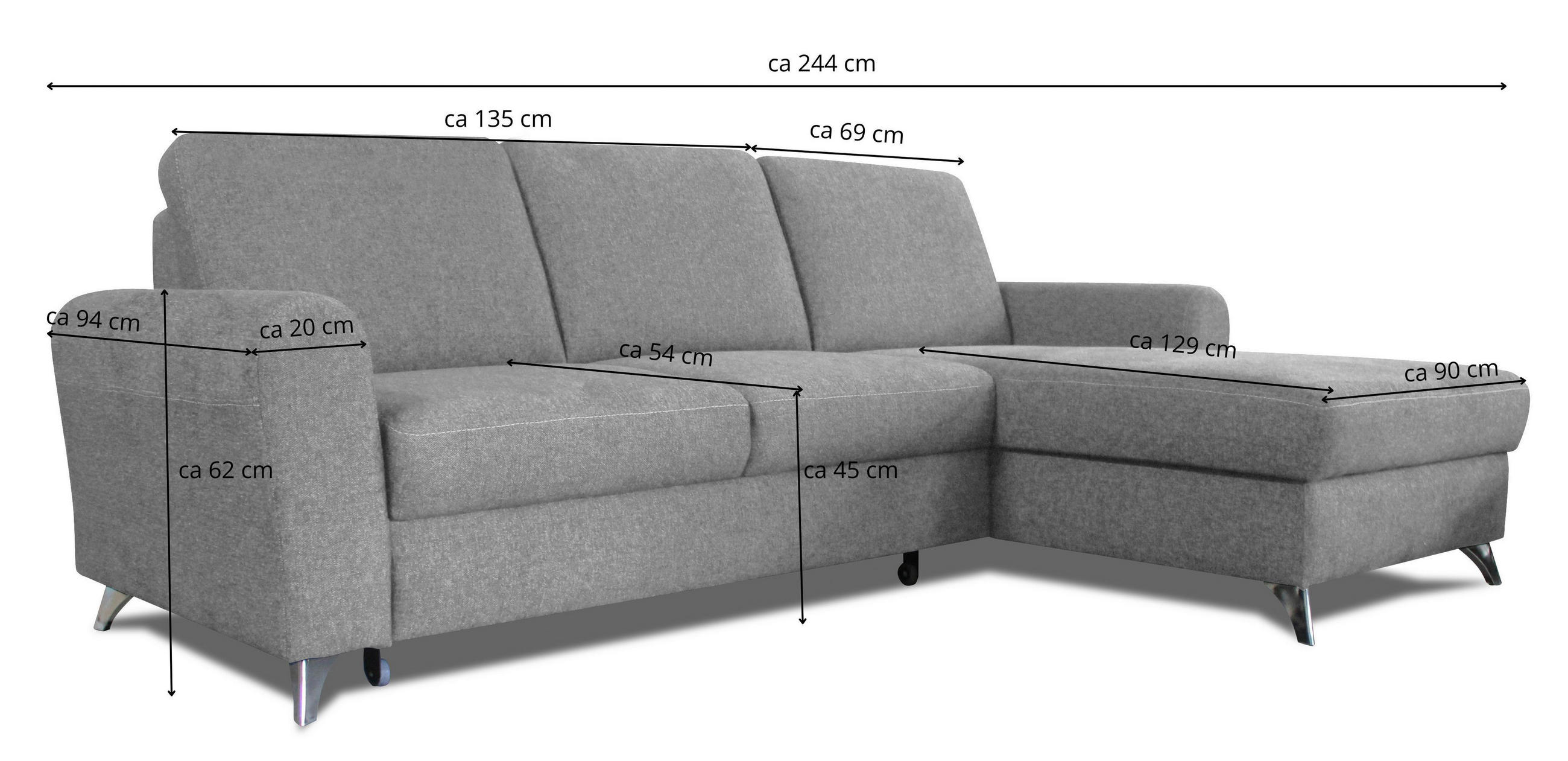 ECKSOFA in Flachgewebe Hellgrau  244/167 cm  - Silberfarben/Hellgrau, Design, Textil/Metall (244/167cm) - Cantus