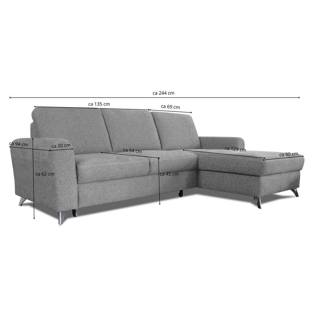 Thumbnail - Cantus Ecksofa, Dunkelgrau, Textil, Uni, 3-Sitzer, Ottomane rechts, L-Form, 244x167 cm, Liegefunktion, Wohnzimmer, Sofas...