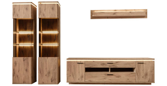 WOHNWAND 4-teilig  in Eichefarben  330/208/50 cm  - Eichefarben/Anthrazit, KONVENTIONELL, Glas/Holzwerkstoff (330/208/50cm) - Cantus