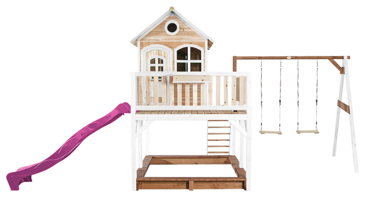 SPIELTURM 613/291/277 cm  - Lila/Braun, KONVENTIONELL, Holz (613/291/277cm) - Ambia Garden