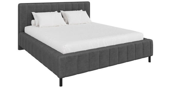 POLSTERBETT gepolstertes Kopfteil, Lattenrost, Bettkasten Anthrazit 180/200 cm  - Anthrazit/Schwarz, Design, Holz/Textil (180/200cm) - Carryhome