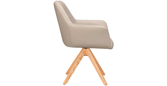 ARMLEHNSTUHL in Echtleder pigmentiert - Taupe/Eichefarben, Design, Leder/Holz (60/87,5/63,5cm) - Novel