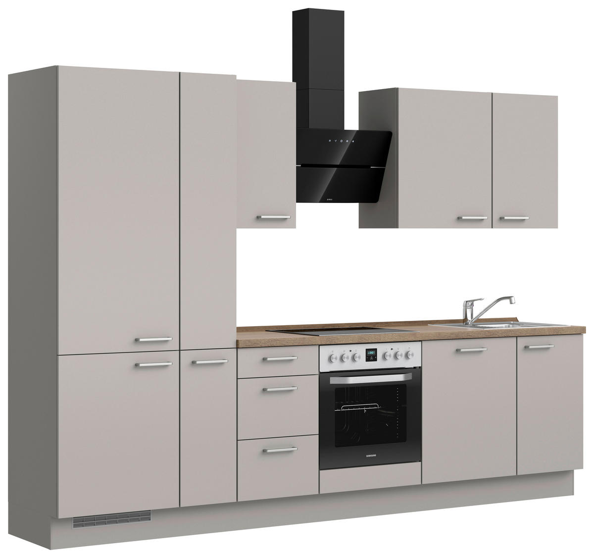 KÜCHENBLOCK 300 cm   in Grau, Eiche dunkel  - Eiche dunkel/Edelstahlfarben, MODERN, Holzwerkstoff/Metall (300cm) - Nobilia