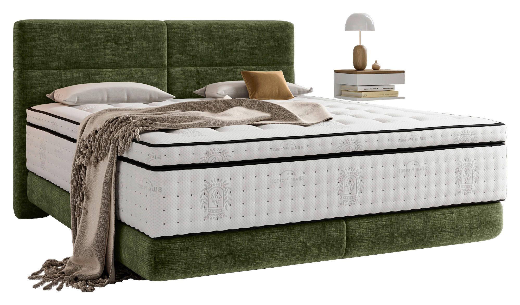 BOXSPRINGBETT 140/200 cm,  in Olivgrün, Matratze, Topper, H3 + H3 = fest  - Schwarz/Olivgrün, KONVENTIONELL, Holz/Textil (140/200cm) - Esposa