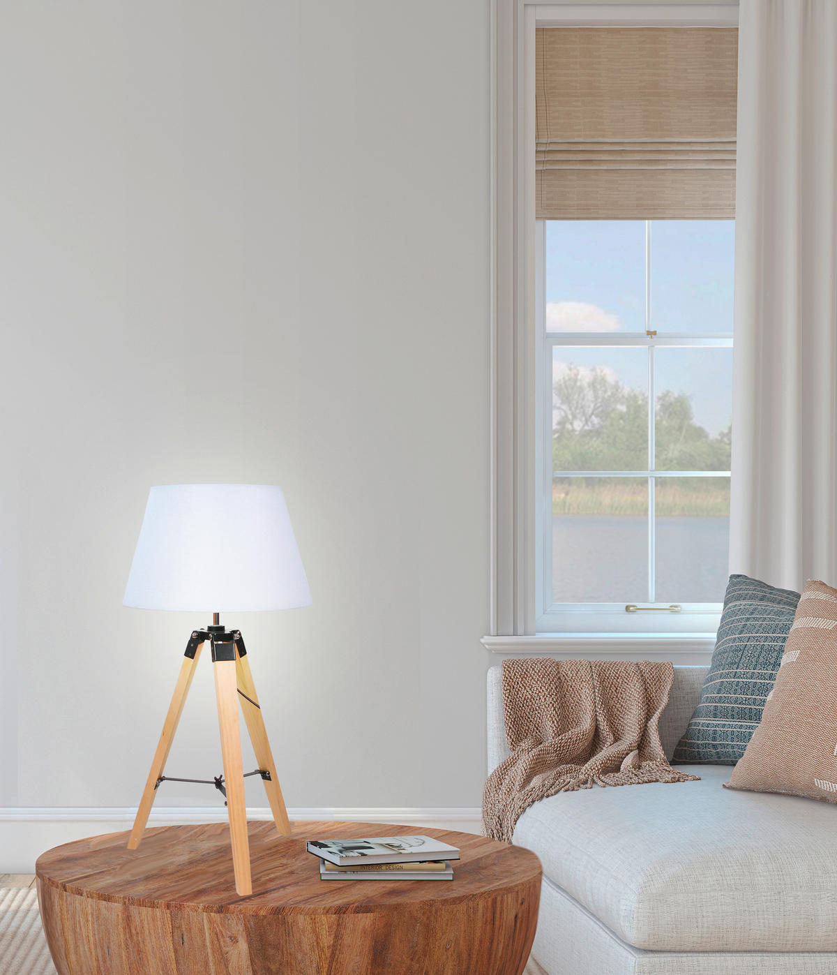 TISCHLEUCHTE 35/35/68 cm   - Weiß, Natur, Holz/Textil (35/35/68cm)