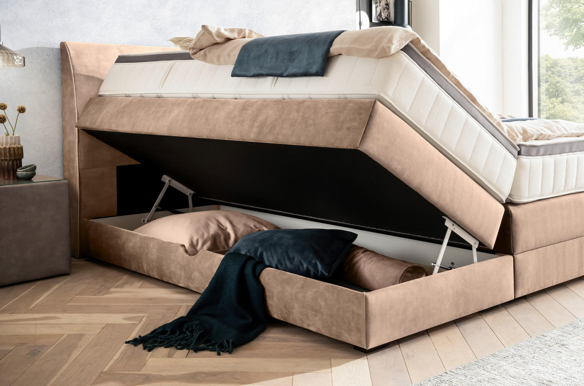 BOXSPRINGBETT 180/200 cm  in Sandfarben  - Sandfarben/Wengefarben, Konventionell, Holz/Textil (180/200cm) - Novel