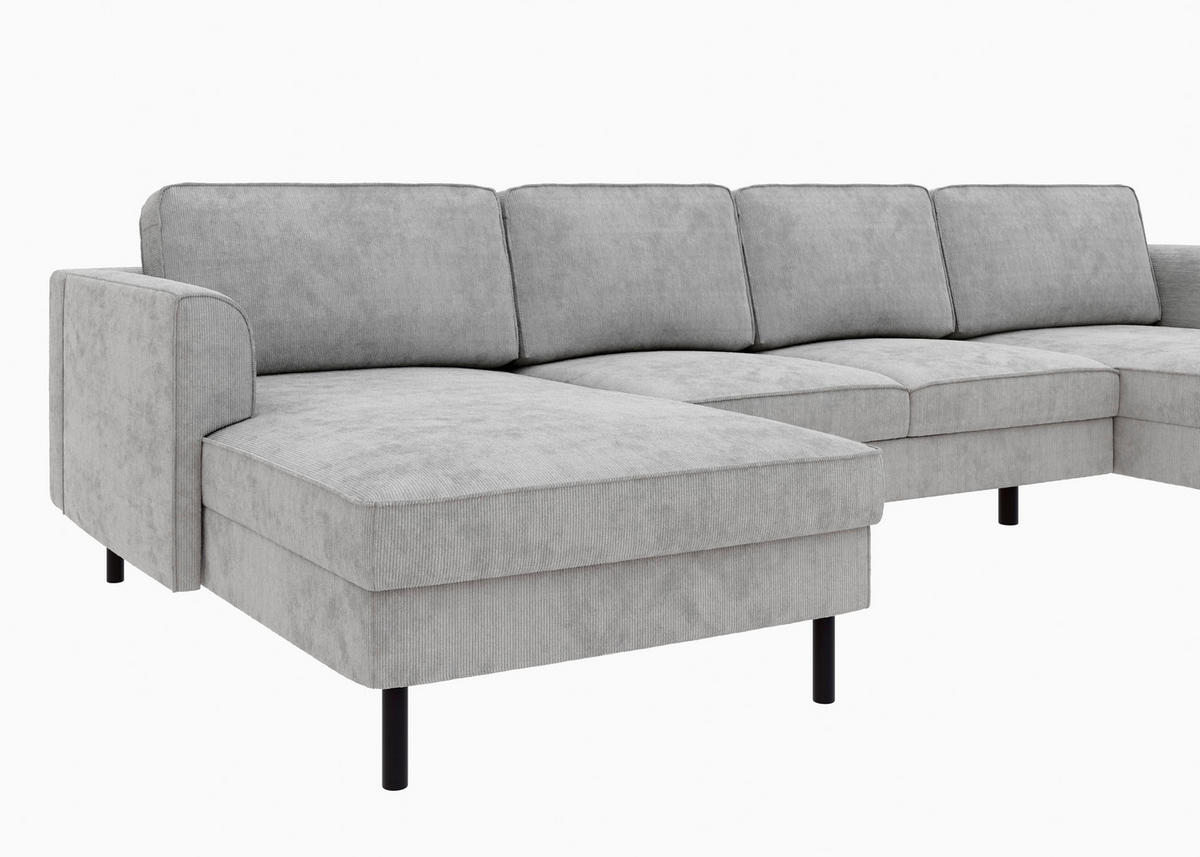 WOHNLANDSCHAFT Grau Cord  - Schwarz/Grau, MODERN, Textil/Metall (161/306/161cm) - Trendmanufaktur