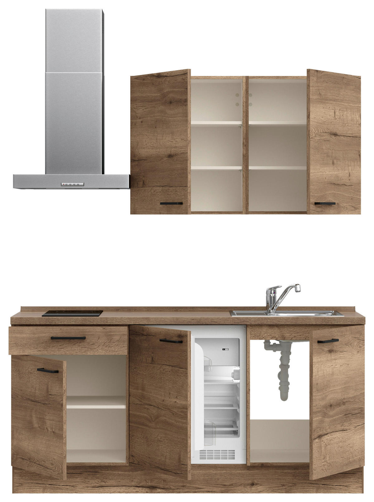 KÜCHENBLOCK 180 cm   in Eiche dunkel  - Eiche dunkel/Eichefarben, MODERN, Holzwerkstoff/Metall (180cm) - Nobilia