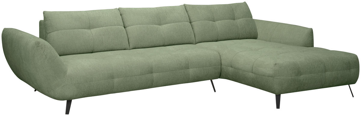 ECKSOFA Salbeigrün Chenille Armlehnenkissen, Rücken echt, Sitztiefenverstellung  - Salbeigrün/Schwarz, KONVENTIONELL, Textil/Metall (313/215cm) - Hom`in