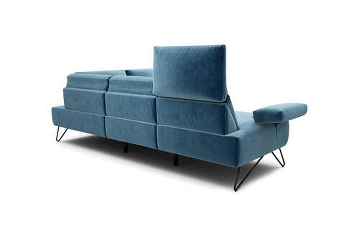 ECKSOFA in Samt Blau  248-263/193 cm  - Blau/Schwarz, Design, Textil/Metall (248-263/193cm) - SENSOO